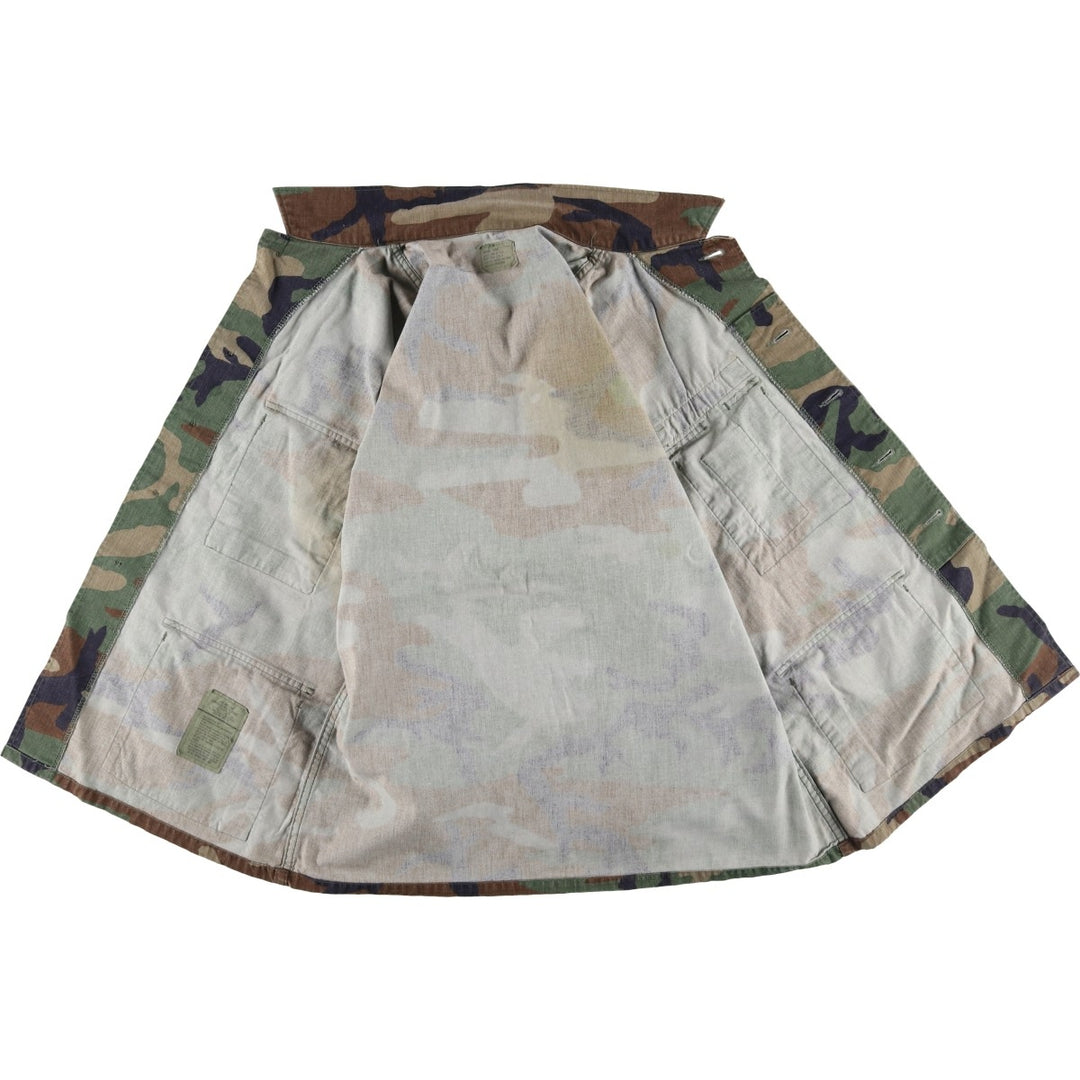 90'S US Military Genuine Camouflage Pattern Woodland Camo BDU Military Jacket Made in USA MEDIUM-SHORT Men's M Size Vintage Nylon Khaki type Vintage Second Hand