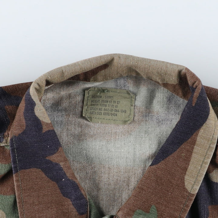 90'S US Military Genuine Camouflage Pattern Woodland Camo BDU Military Jacket Made in USA MEDIUM-SHORT Men's M Size Vintage Nylon Khaki type Vintage Second Hand