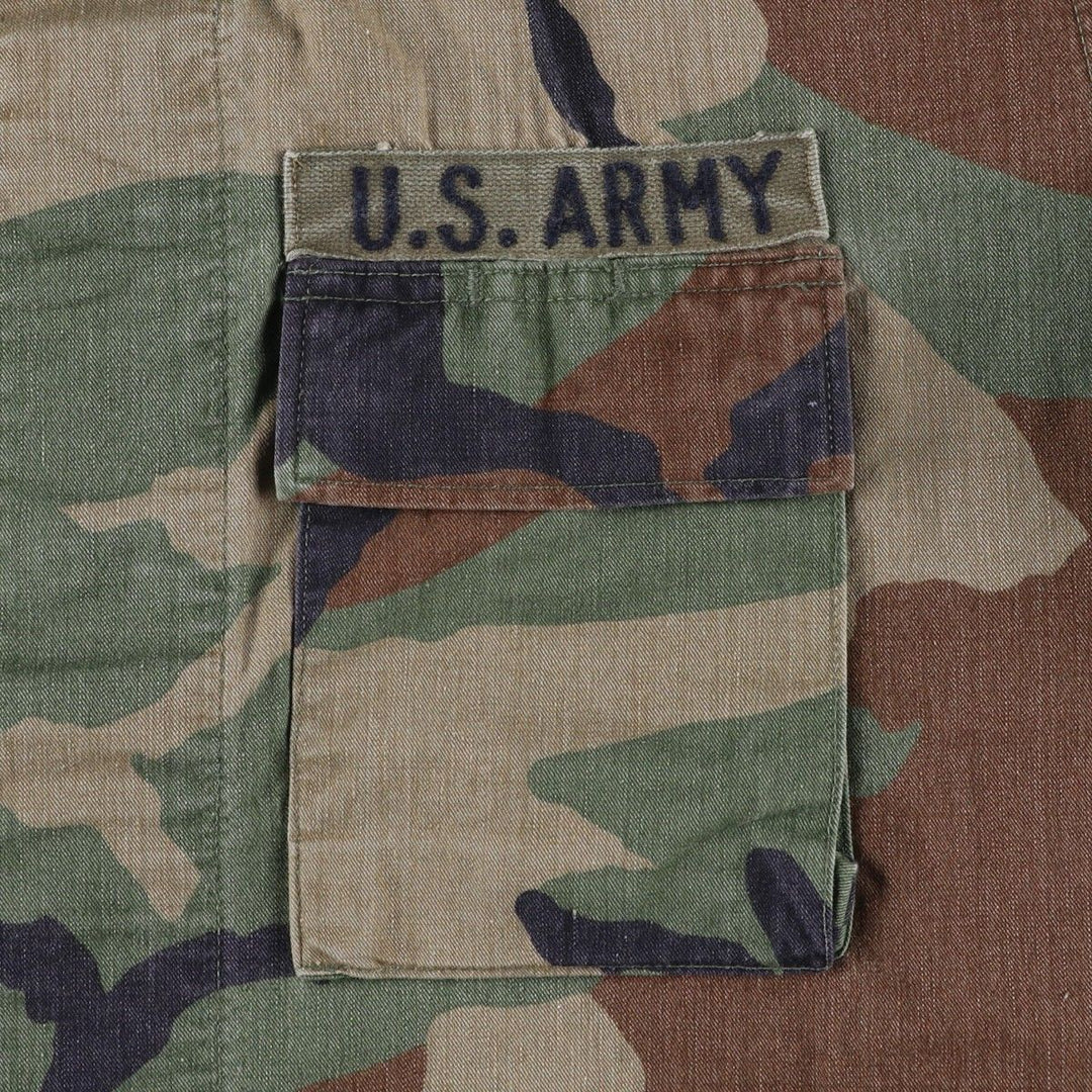 90'S US Military Genuine Camouflage Pattern Woodland Camo BDU Military Jacket Made in USA MEDIUM-SHORT Men's M Size Vintage Nylon Khaki type Vintage Second Hand