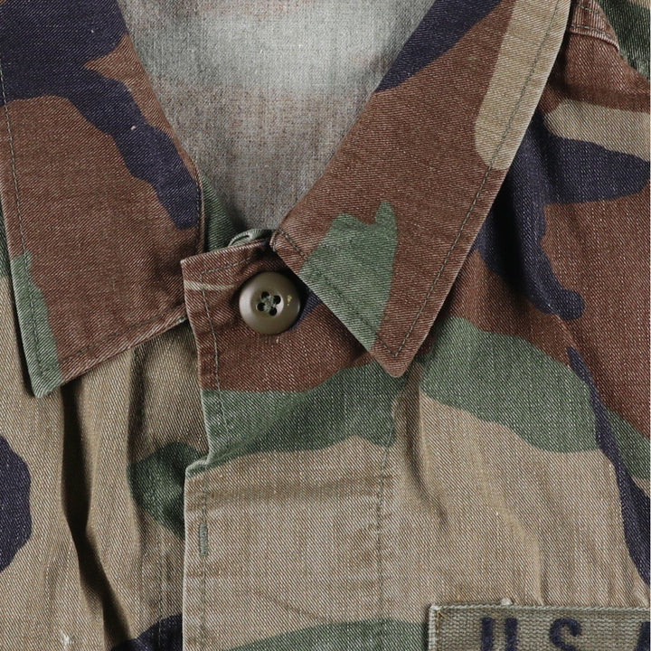 90'S US Military Genuine Camouflage Pattern Woodland Camo BDU Military Jacket Made in USA MEDIUM-SHORT Men's M Size Vintage Nylon Khaki type Vintage Second Hand