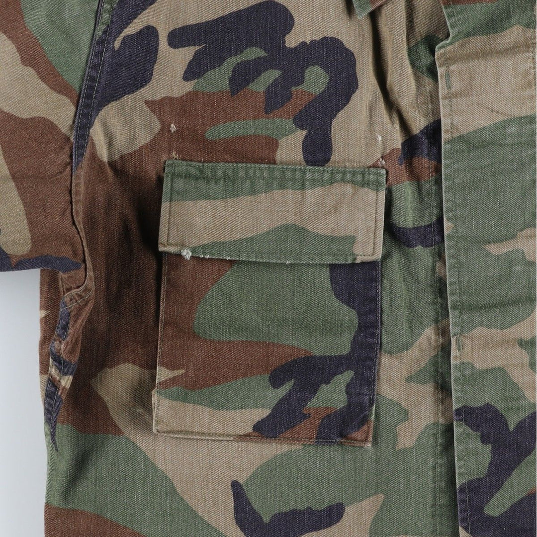 90'S US Military Genuine Camouflage Pattern Woodland Camo BDU Military Jacket Made in USA MEDIUM-SHORT Men's M Size Vintage Nylon Khaki type Vintage Second Hand