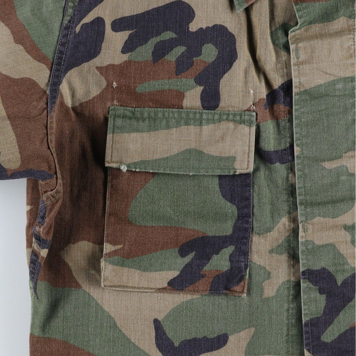 90'S US Military Genuine Camouflage Pattern Woodland Camo BDU Military Jacket Made in USA MEDIUM-SHORT Men's M Size Vintage Nylon Khaki type Vintage Second Hand