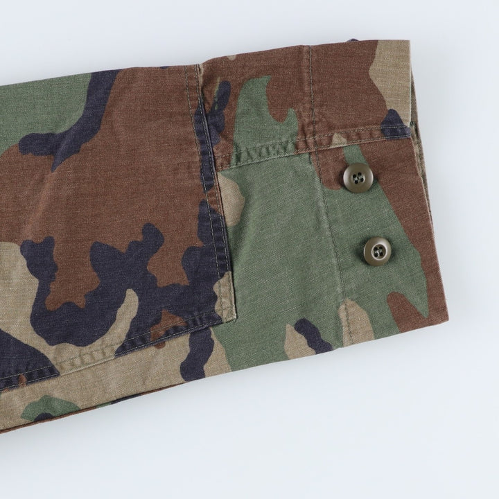 90'S US Military Genuine Camouflage Pattern Woodland Camo BDU Military Jacket Made in USA MEDIUM-SHORT Men's M Size Vintage Nylon Khaki type Vintage Second Hand