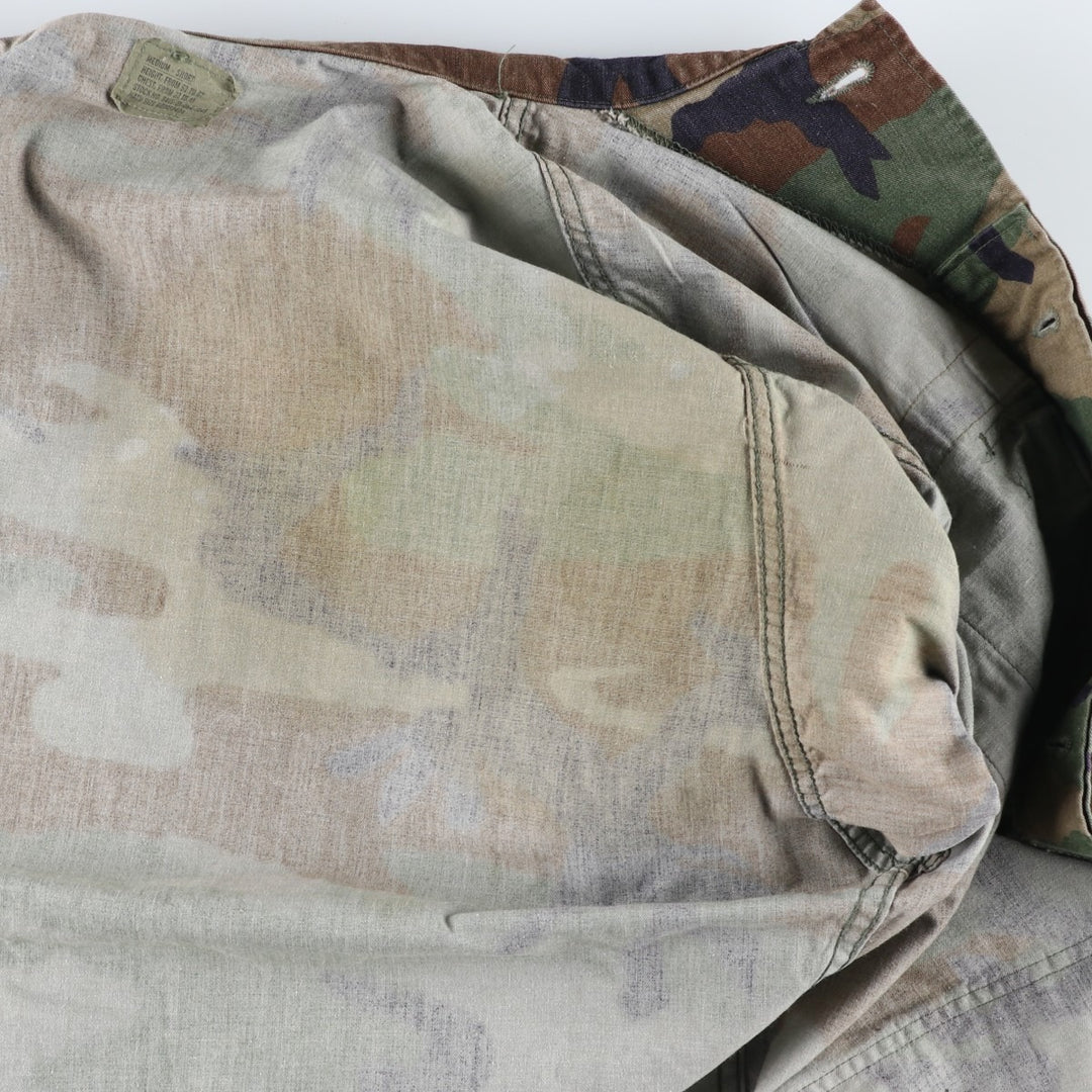 90'S US Military Genuine Camouflage Pattern Woodland Camo BDU Military Jacket Made in USA MEDIUM-SHORT Men's M Size Vintage Nylon Khaki type Vintage Second Hand
