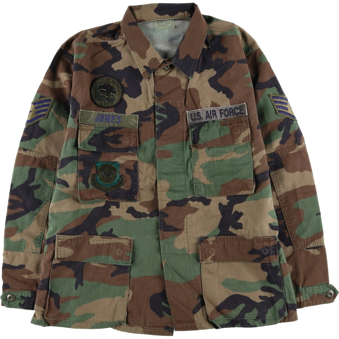 80'S US Military Genuine Camouflage Pattern Woodland Camo Ripstop BDU Military Jacket Made in USA MEDIUM-SHORT Men's M cotton Khaki type Vintage Second Hand