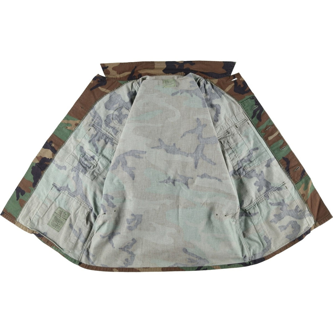 80'S US Military Genuine Camouflage Pattern Woodland Camo Ripstop BDU Military Jacket Made in USA MEDIUM-SHORT Men's M cotton Khaki type Vintage Second Hand