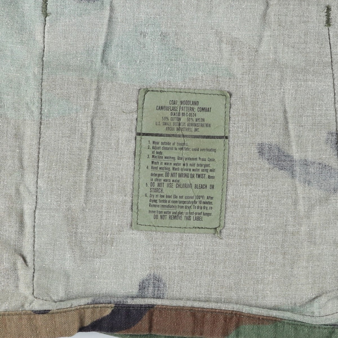 80'S US Military Genuine Camouflage Pattern Woodland Camo Ripstop BDU Military Jacket Made in USA MEDIUM-SHORT Men's M cotton Khaki type Vintage Second Hand