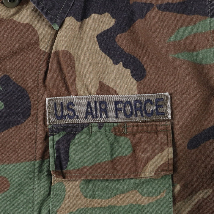 80'S US Military Genuine Camouflage Pattern Woodland Camo Ripstop BDU Military Jacket Made in USA MEDIUM-SHORT Men's M cotton Khaki type Vintage Second Hand