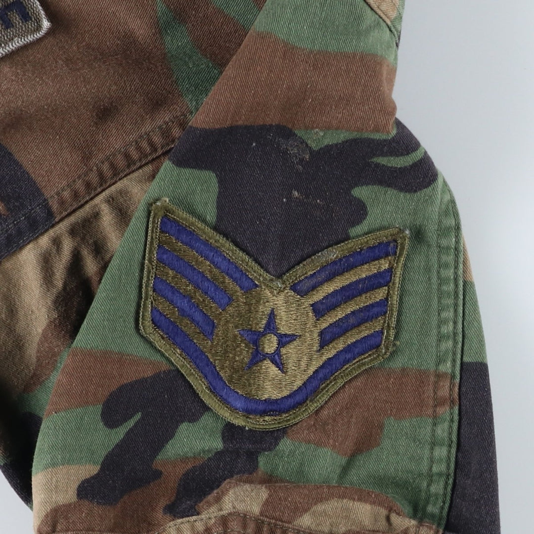80'S US Military Genuine Camouflage Pattern Woodland Camo Ripstop BDU Military Jacket Made in USA MEDIUM-SHORT Men's M cotton Khaki type Vintage Second Hand