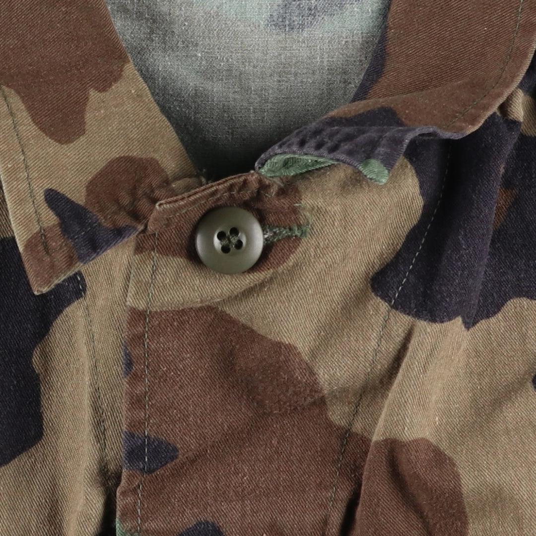 80'S US Military Genuine Camouflage Pattern Woodland Camo Ripstop BDU Military Jacket Made in USA MEDIUM-SHORT Men's M cotton Khaki type Vintage Second Hand