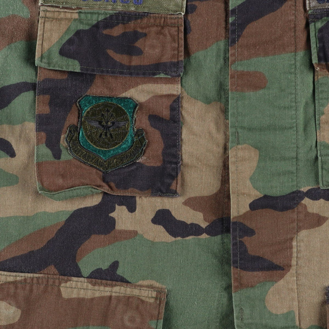 80'S US Military Genuine Camouflage Pattern Woodland Camo Ripstop BDU Military Jacket Made in USA MEDIUM-SHORT Men's M cotton Khaki type Vintage Second Hand
