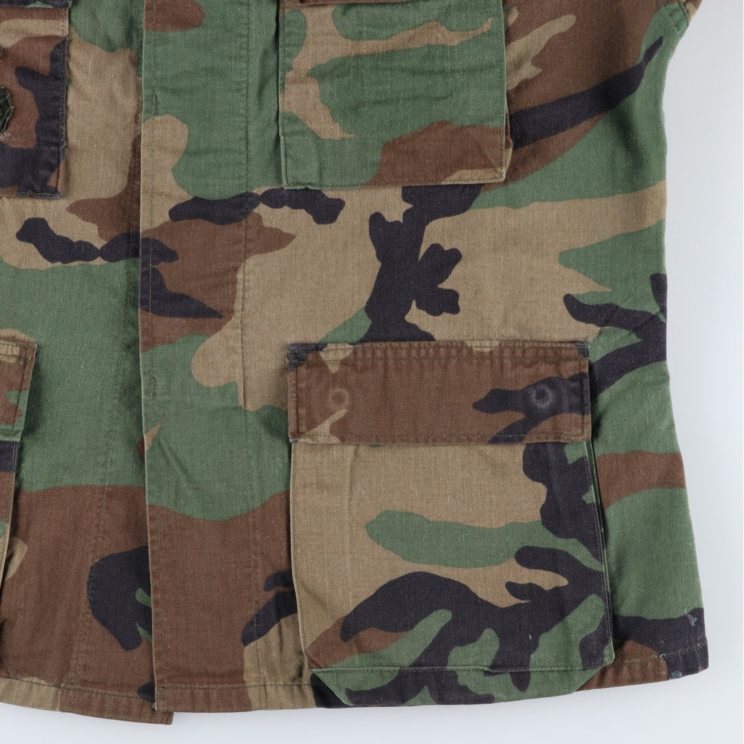 80'S US Military Genuine Camouflage Pattern Woodland Camo Ripstop BDU Military Jacket Made in USA MEDIUM-SHORT Men's M cotton Khaki type Vintage Second Hand