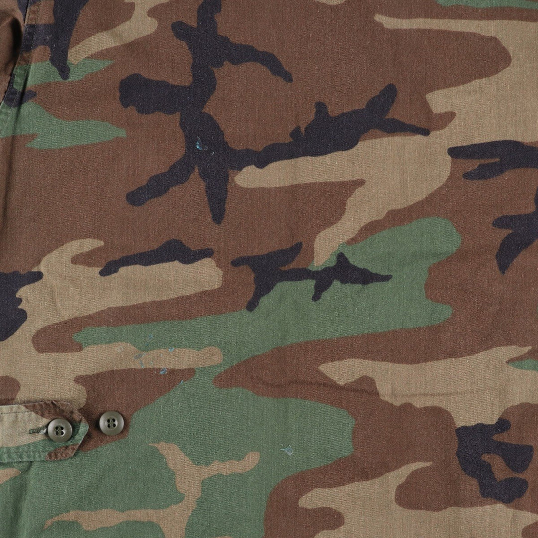 80'S US Military Genuine Camouflage Pattern Woodland Camo Ripstop BDU Military Jacket Made in USA MEDIUM-SHORT Men's M cotton Khaki type Vintage Second Hand