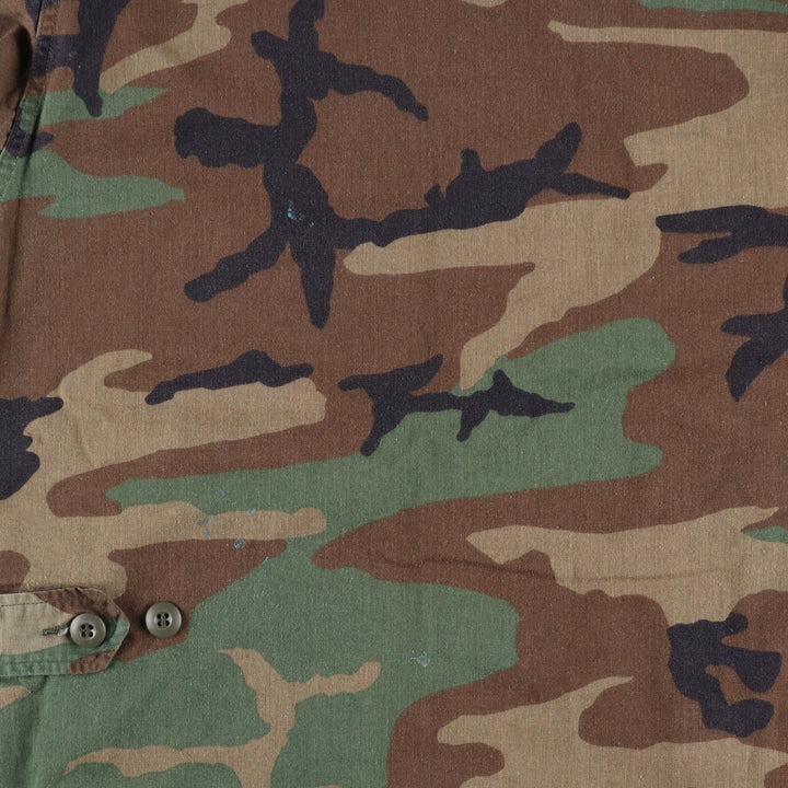 80'S US Military Genuine Camouflage Pattern Woodland Camo Ripstop BDU Military Jacket Made in USA MEDIUM-SHORT Men's M cotton Khaki type Vintage Second Hand