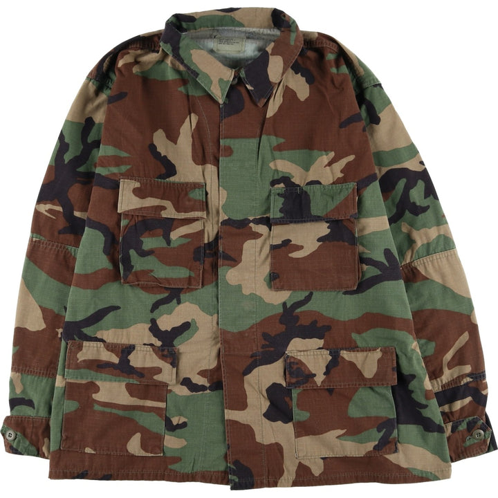 1990'S US Military Issue Camouflage Pattern Woodland Camo Ripstop BDU Military Jacket, Made in USA, X-LARGE-REGULAR Nylon Khaki type Vintage Second Hand