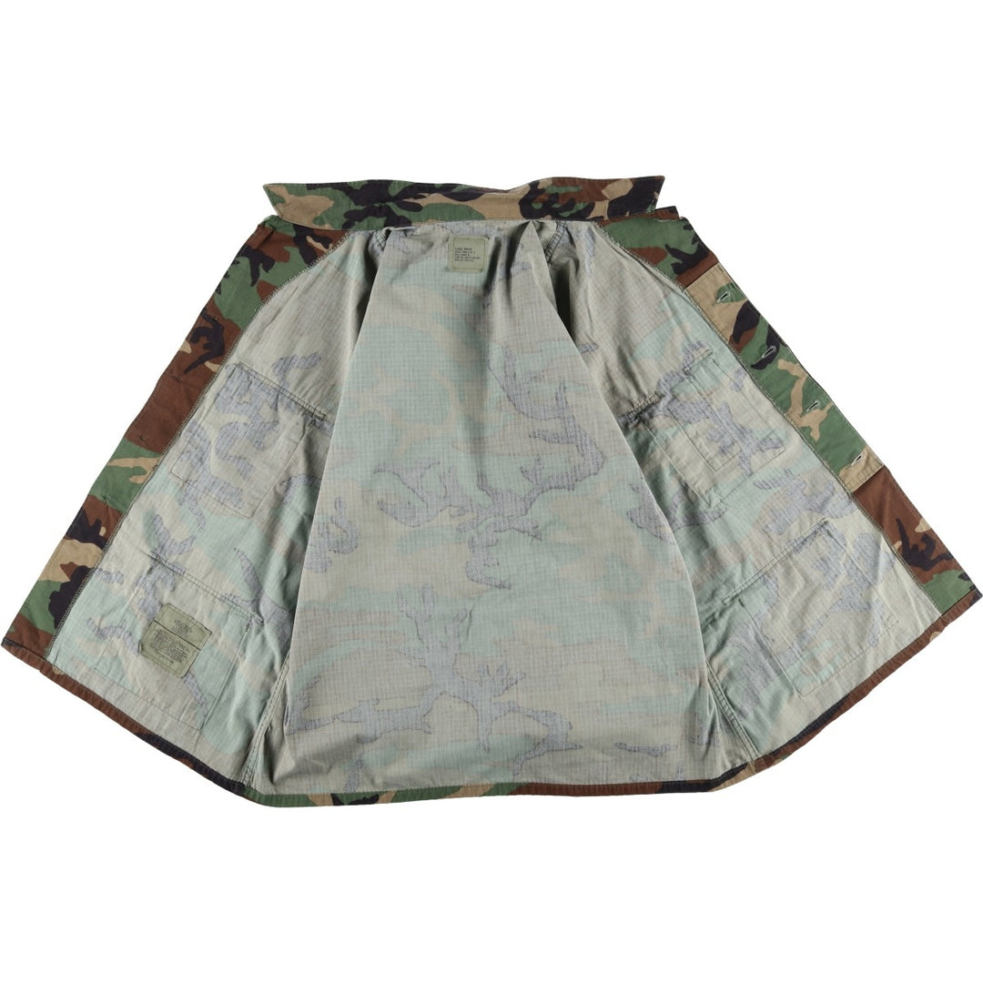 1990'S US Military Issue Camouflage Pattern Woodland Camo Ripstop BDU Military Jacket, Made in USA, X-LARGE-REGULAR Nylon Khaki type Vintage Second Hand