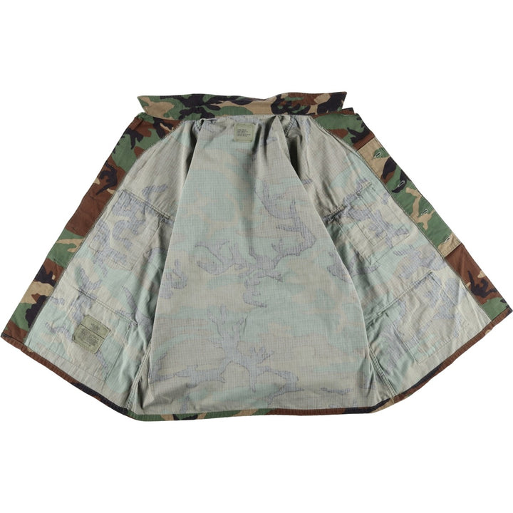 1990'S US Military Issue Camouflage Pattern Woodland Camo Ripstop BDU Military Jacket, Made in USA, X-LARGE-REGULAR Nylon Khaki type Vintage Second Hand