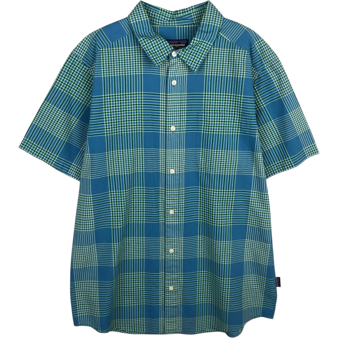 Patagonia ORGANIC COTTON 52690SP12 Short-Sleeve Cotton Check Shirt, Men's Size L (approx.) Organic cotton Blue type light blue Vintage Second Hand