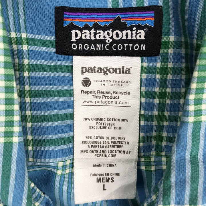 Patagonia ORGANIC COTTON 52690SP12 Short-Sleeve Cotton Check Shirt, Men's Size L (approx.) Organic cotton Blue type light blue Vintage Second Hand