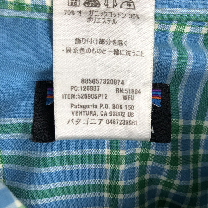 Patagonia ORGANIC COTTON 52690SP12 Short-Sleeve Cotton Check Shirt, Men's Size L (approx.) Organic cotton Blue type light blue Vintage Second Hand