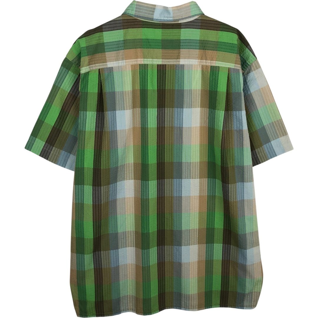Patagonia Packerwear Shirt 53002SP13 Seersucker Check Pattern Short Sleeve Poly Shirt Box Shirt Men's XL Equivalent polyester green type Vintage Second Hand