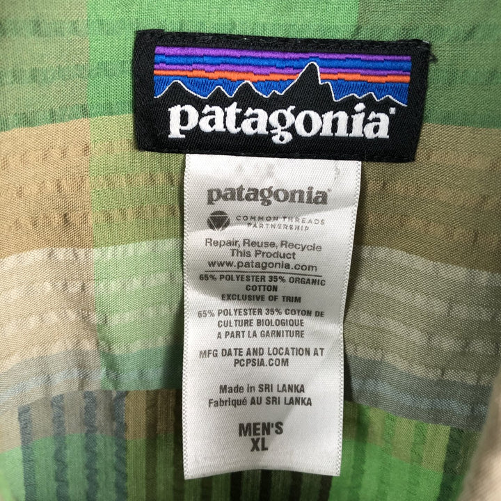 Patagonia Packerwear Shirt 53002SP13 Seersucker Check Pattern Short Sleeve Poly Shirt Box Shirt Men's XL Equivalent polyester green type Vintage Second Hand