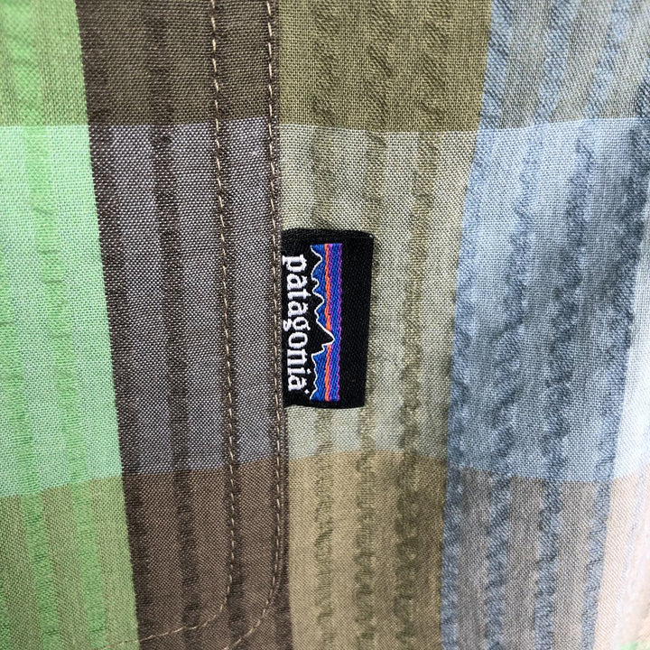 Patagonia Packerwear Shirt 53002SP13 Seersucker Check Pattern Short Sleeve Poly Shirt Box Shirt Men's XL Equivalent polyester green type Vintage Second Hand