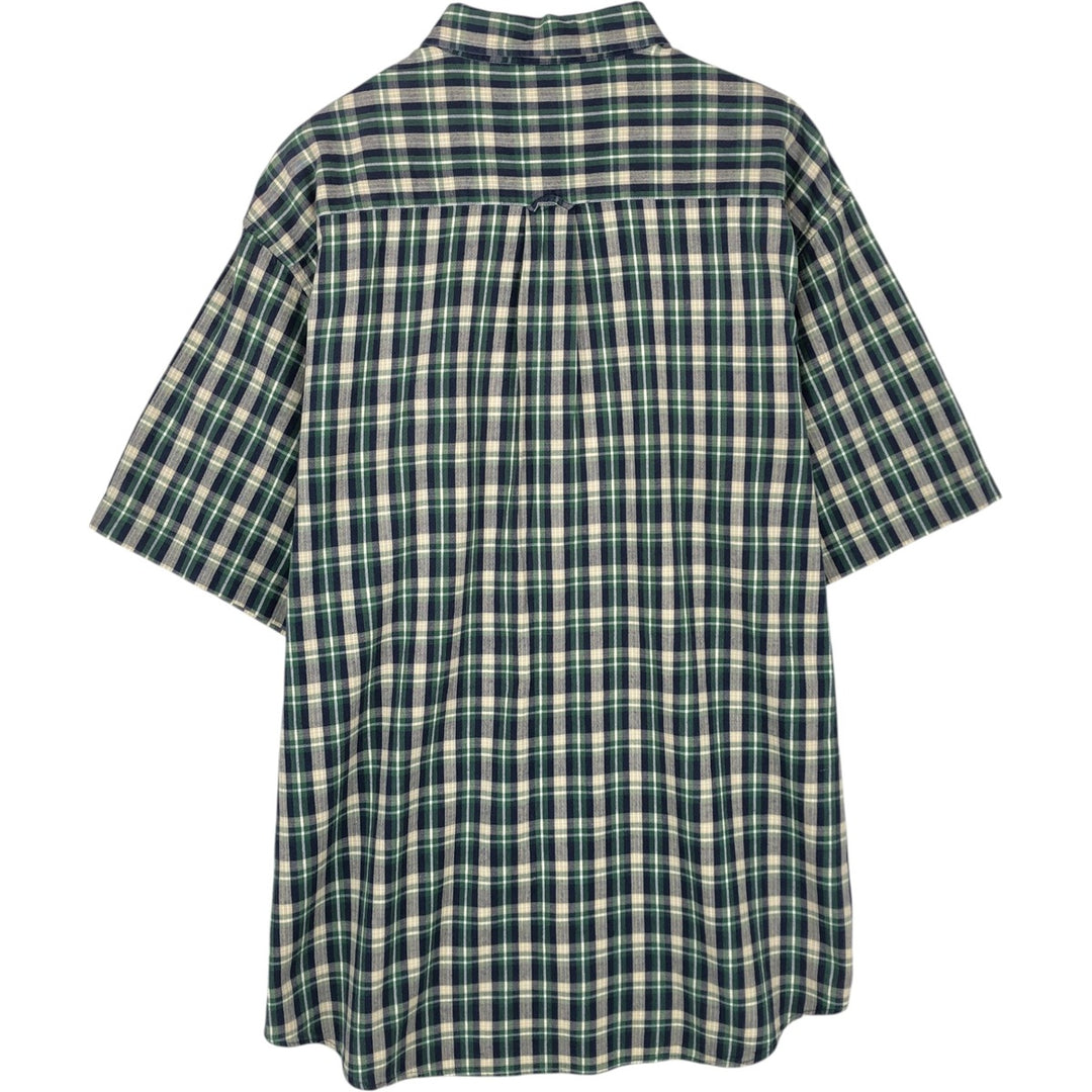 Eddie Bauer Check Pattern Short-Sleeve Button-Down Check Shirt, Men's Size L (approx.) cotton green type Vintage Second Hand