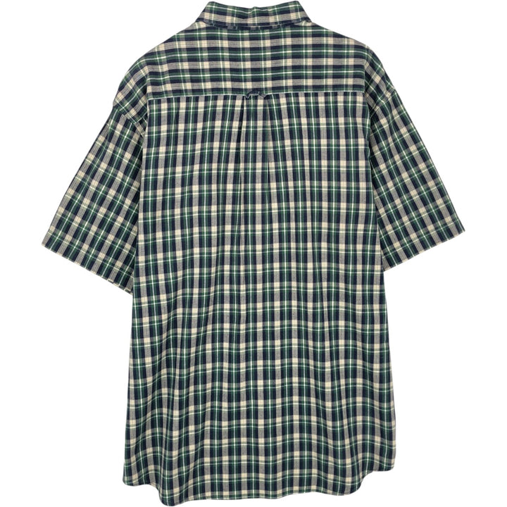 Eddie Bauer Check Pattern Short-Sleeve Button-Down Check Shirt, Men's Size L (approx.) cotton green type Vintage Second Hand