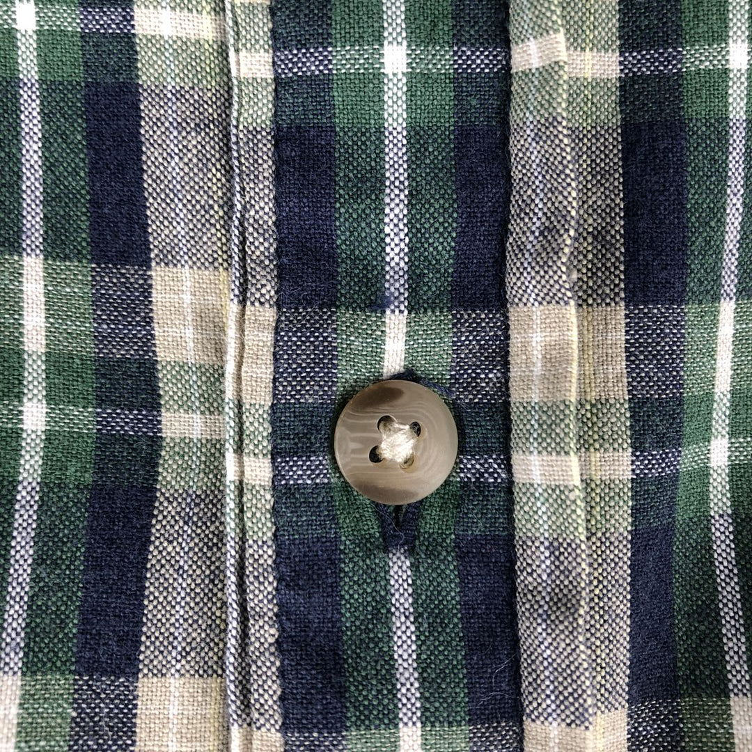 Eddie Bauer Check Pattern Short-Sleeve Button-Down Check Shirt, Men's Size L (approx.) cotton green type Vintage Second Hand