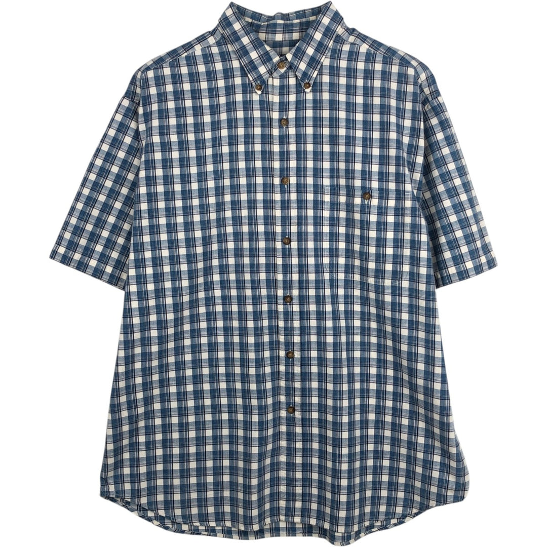 Eddie Bauer short sleeve button down check shirt, men's size L cotton blue type Vintage Second Hand