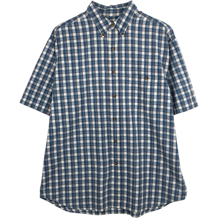 Eddie Bauer short sleeve button down check shirt, men's size L cotton blue type Vintage Second Hand