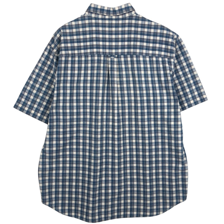 Eddie Bauer short sleeve button down check shirt, men's size L cotton blue type Vintage Second Hand