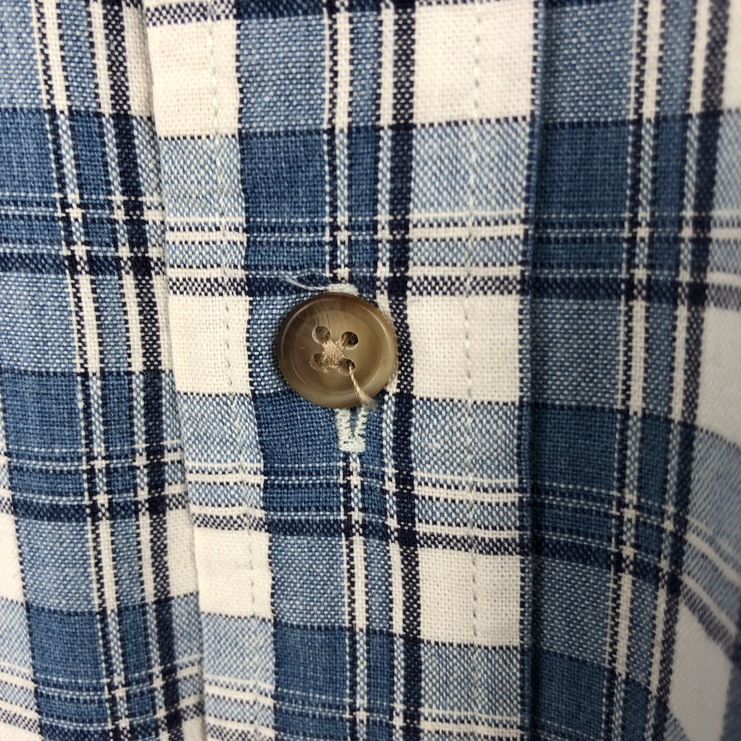 Eddie Bauer short sleeve button down check shirt, men's size L cotton blue type Vintage Second Hand