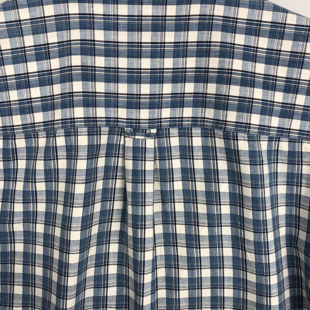 Eddie Bauer short sleeve button down check shirt, men's size L cotton blue type Vintage Second Hand