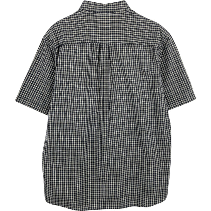 Eddie Bauer short sleeve button down check shirt, men's size M cotton navy blue type Vintage Second Hand