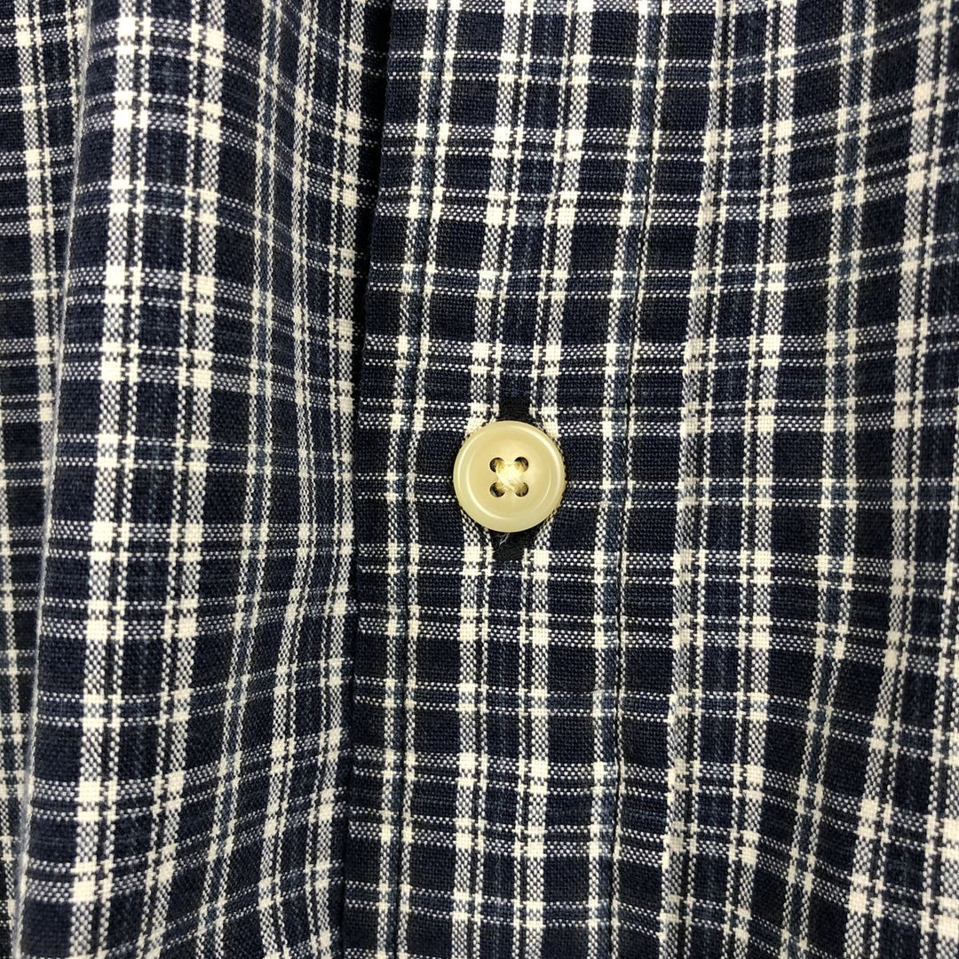 Eddie Bauer short sleeve button down check shirt, men's size M cotton navy blue type Vintage Second Hand