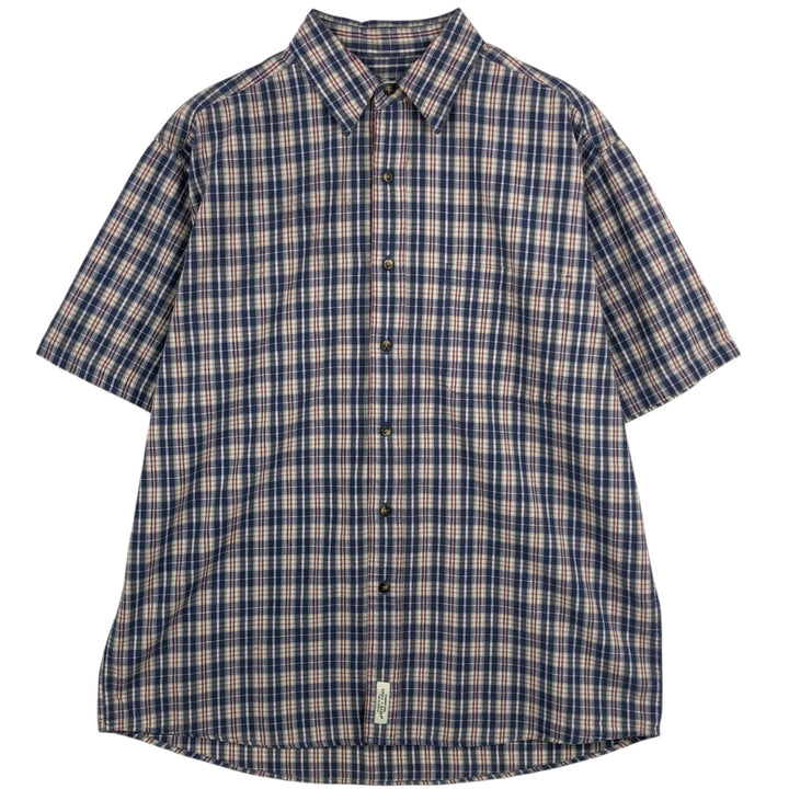 Eddie Bauer short-sleeved cotton check shirt, size L for men cotton blue type Vintage Second Hand