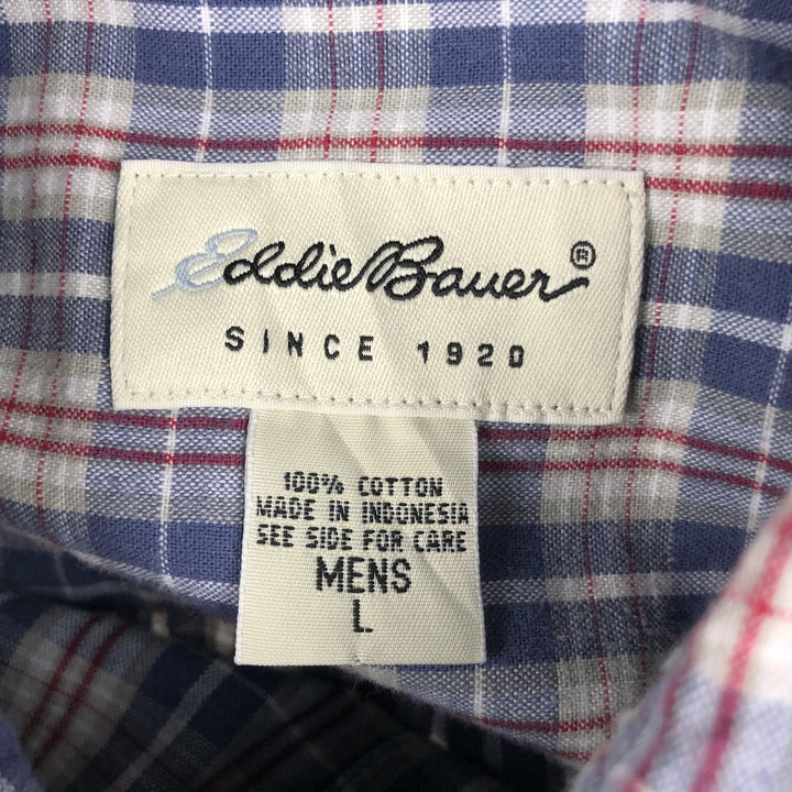 Eddie Bauer short-sleeved cotton check shirt, size L for men cotton blue type Vintage Second Hand
