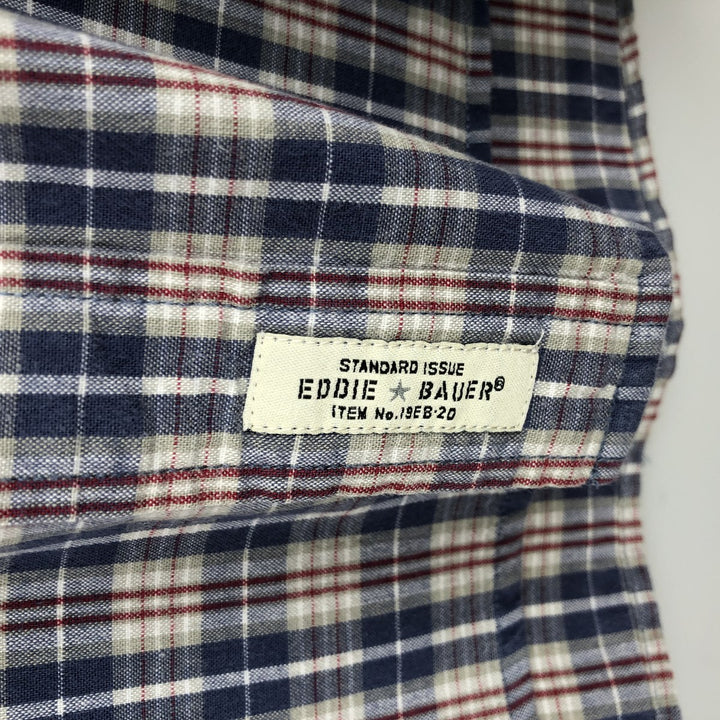 Eddie Bauer short-sleeved cotton check shirt, size L for men cotton blue type Vintage Second Hand