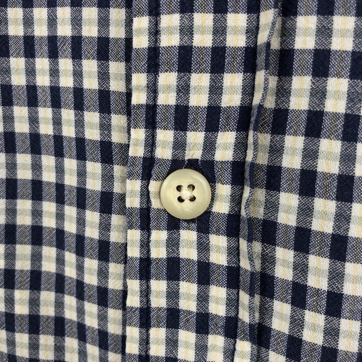 Eddie Bauer short sleeve button down check shirt, men's size M cotton navy blue type Vintage Second Hand