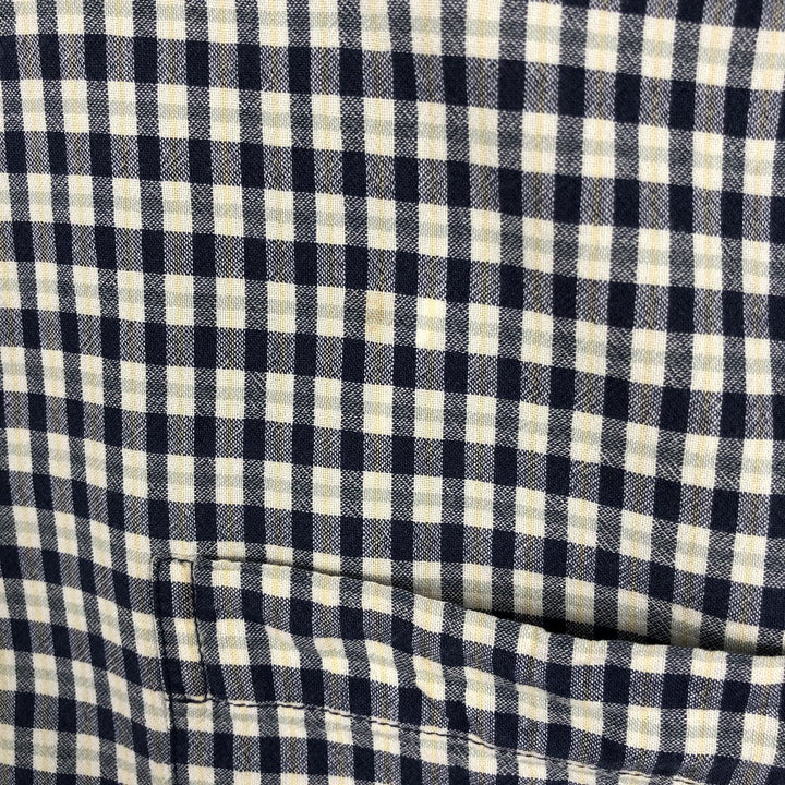 Eddie Bauer short sleeve button down check shirt, men's size M cotton navy blue type Vintage Second Hand