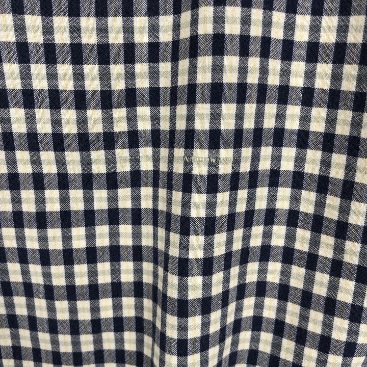 Eddie Bauer short sleeve button down check shirt, men's size M cotton navy blue type Vintage Second Hand