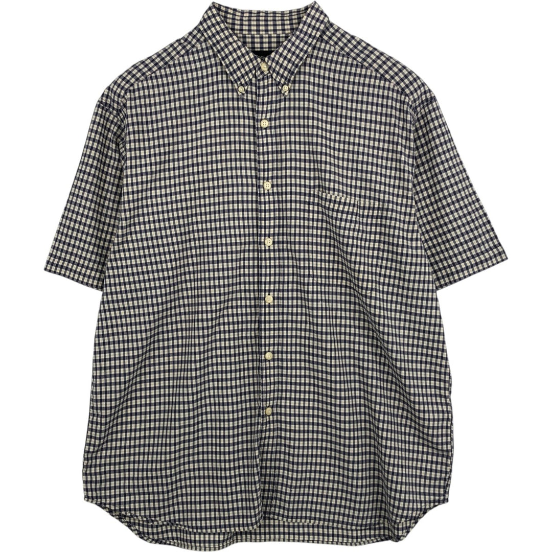 Eddie Bauer short sleeve button down check shirt, men's XL size cotton navy blue type Vintage Second Hand