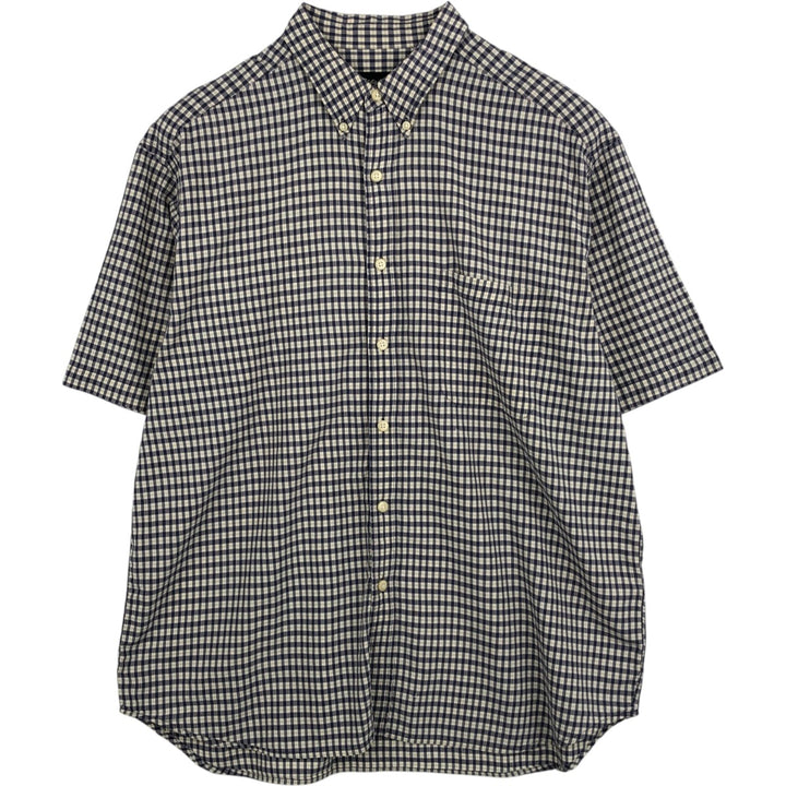 Eddie Bauer short sleeve button down check shirt, men's XL size cotton navy blue type Vintage Second Hand