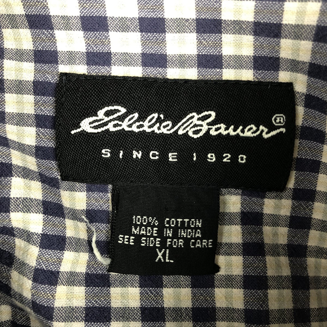 Eddie Bauer short sleeve button down check shirt, men's XL size cotton navy blue type Vintage Second Hand