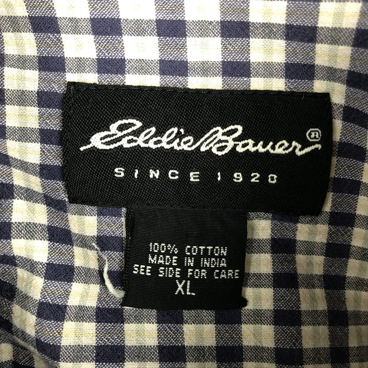 Eddie Bauer short sleeve button down check shirt, men's XL size cotton navy blue type Vintage Second Hand