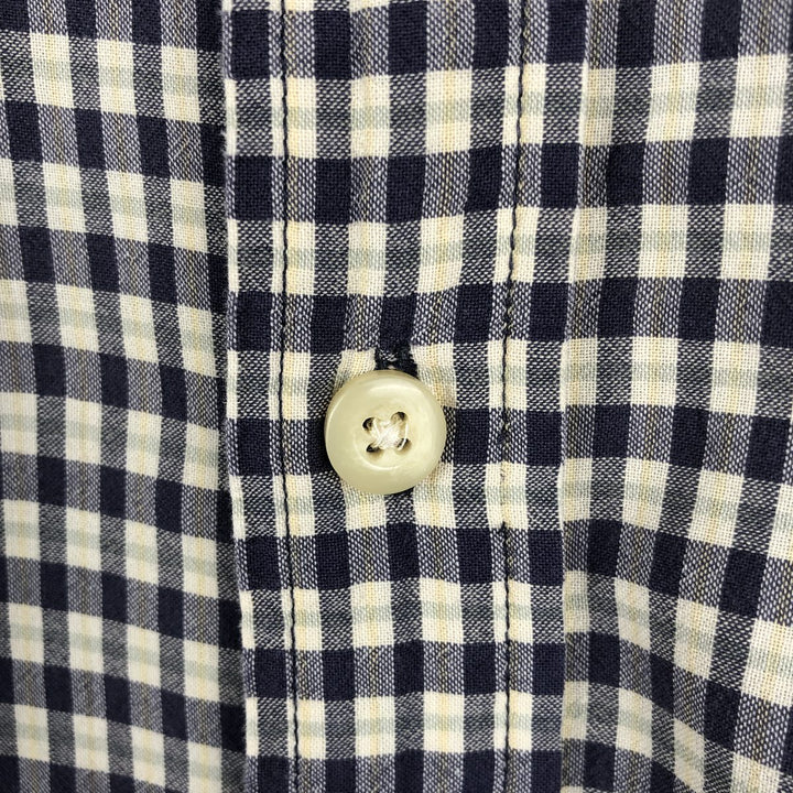 Eddie Bauer short sleeve button down check shirt, men's XL size cotton navy blue type Vintage Second Hand
