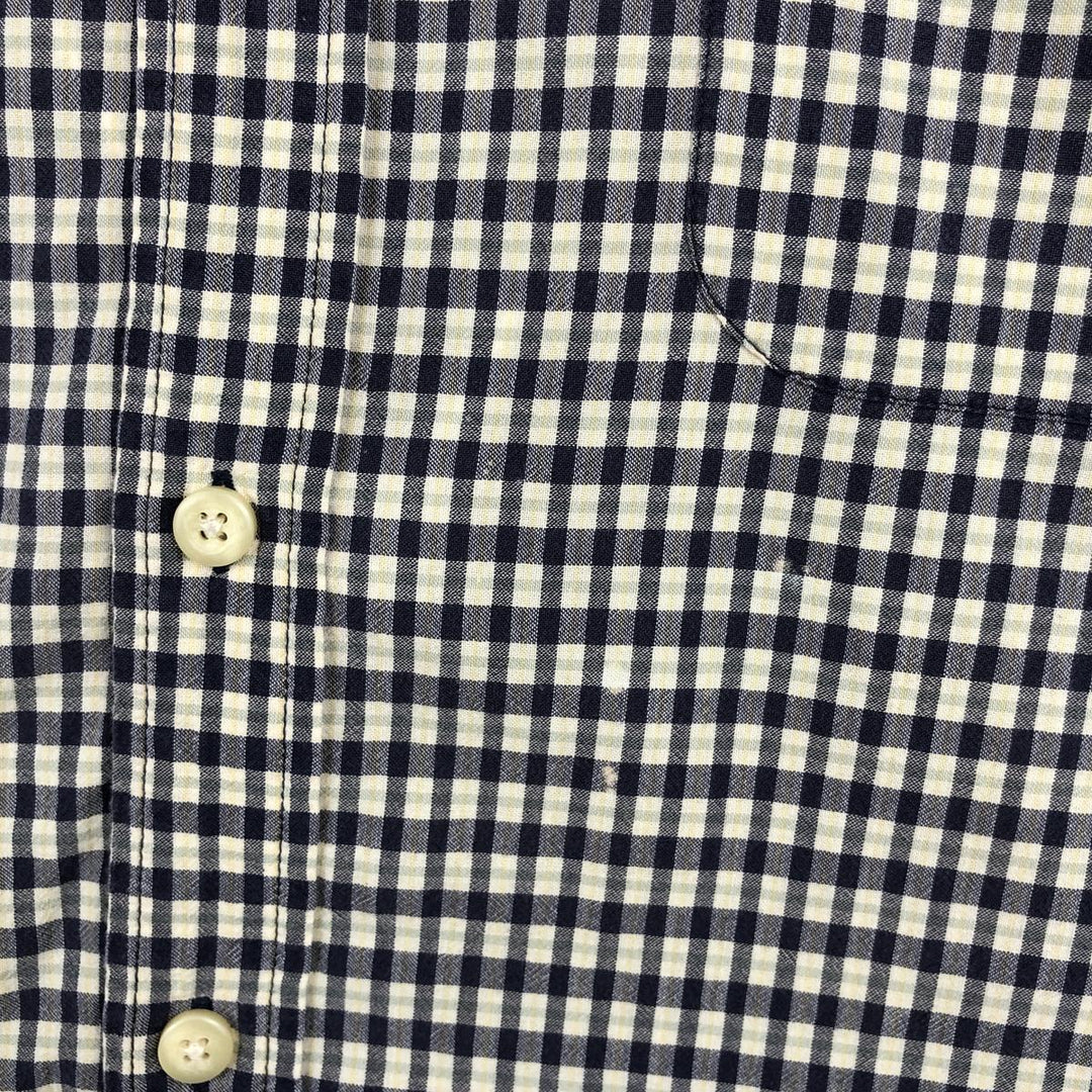 Eddie Bauer short sleeve button down check shirt, men's XL size cotton navy blue type Vintage Second Hand