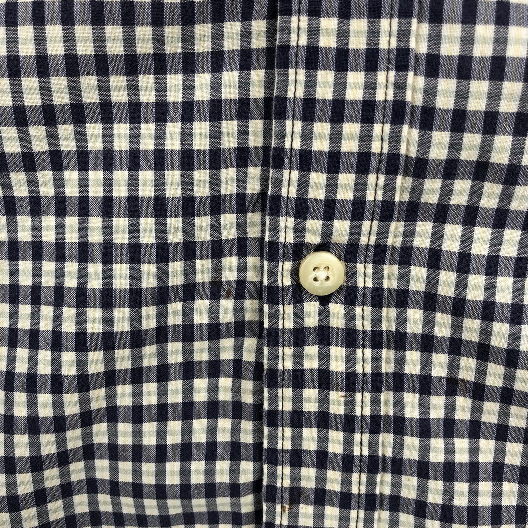Eddie Bauer short sleeve button down check shirt, men's XL size cotton navy blue type Vintage Second Hand